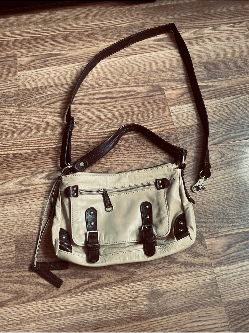 Vintage Tano Cream & Brown Leather Multi-Pocket Crossbody Shoulder Bag